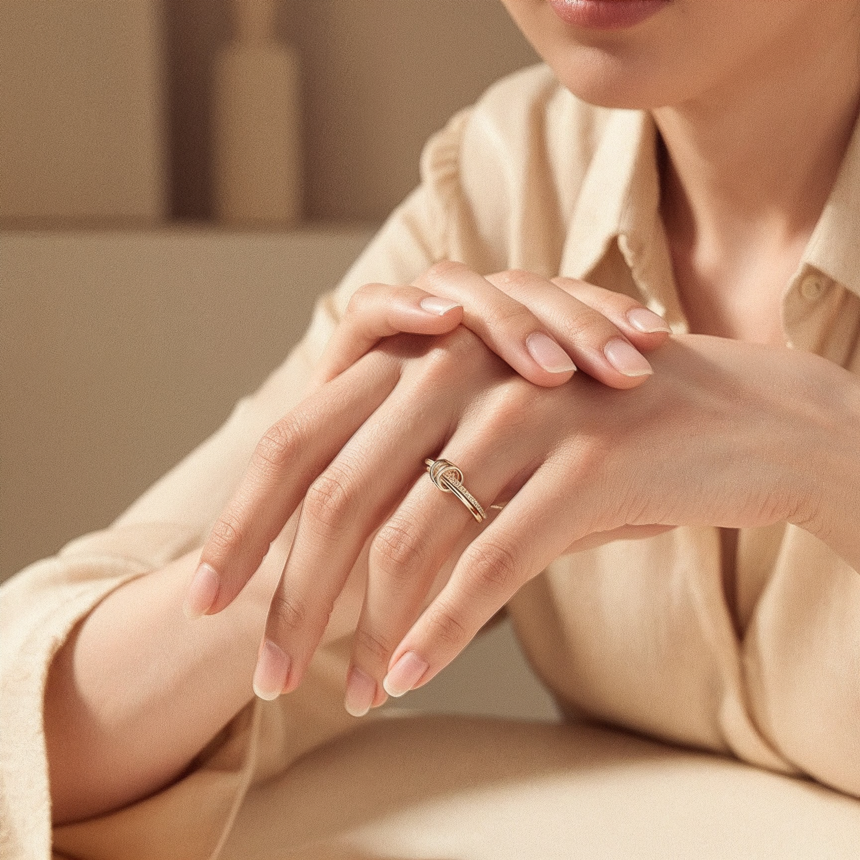 VÉORA, Swiss jewelry brand, 18k gold plated, 925 sterling silver, luxury aesthetic, timeless elegance, minimal chic, high fashion, beige neutral tones, natural warm light, elegant feminine style, premium quality, modern classic, soft studio lighting, delicate details, luxury Swiss design, fine jewelry, refined craftsmanship, elegant simplicity