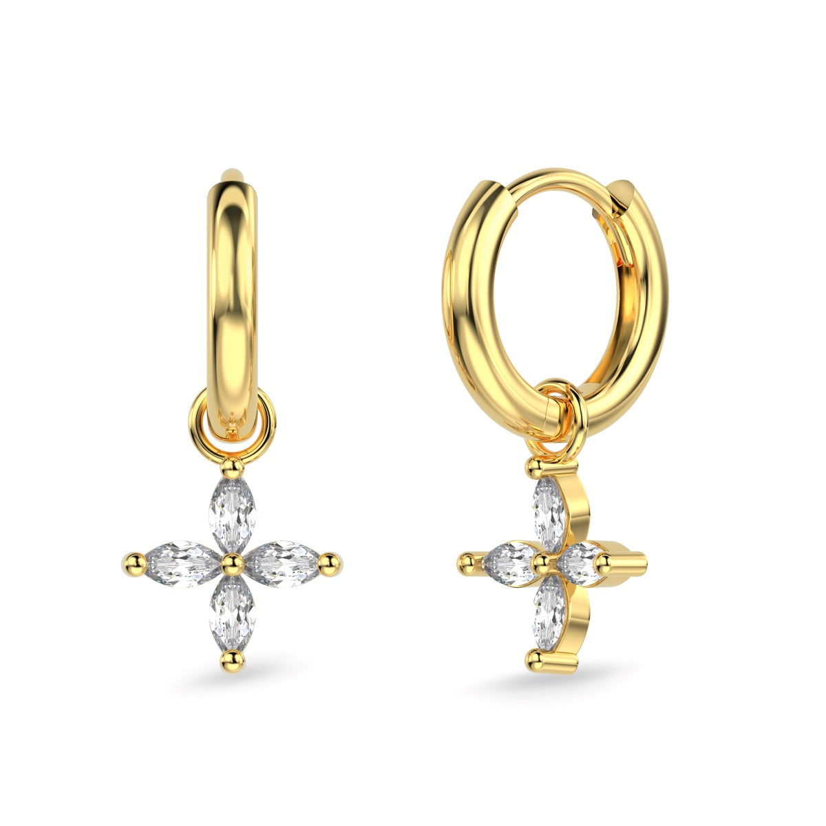 Fleur de Grâce Ohrringe von VÉORA – luxuriöser Schmuck aus 925 Silber mit 18K Vergoldung – Kollektion Fleur de Lumière Mid Summer 25 – fotografiert auf hellem Untergrund.