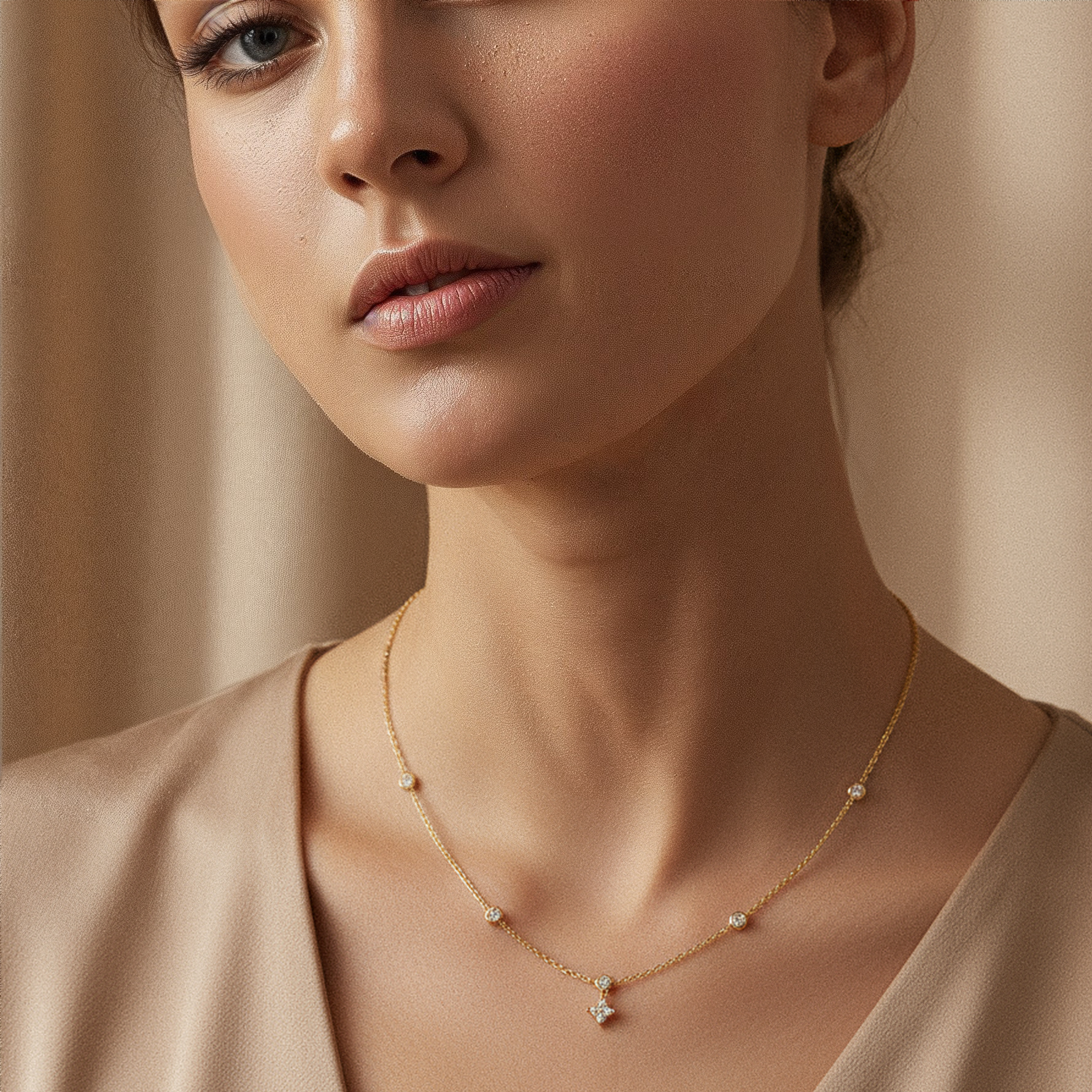 VÉORA, Swiss jewelry brand, 18k gold plated, 925 sterling silver, luxury aesthetic, timeless elegance, minimal chic, high fashion, beige neutral tones, natural warm light, elegant feminine style, premium quality, modern classic, soft studio lighting, delicate details, luxury Swiss design, fine jewelry, refined craftsmanship, elegant simplicity