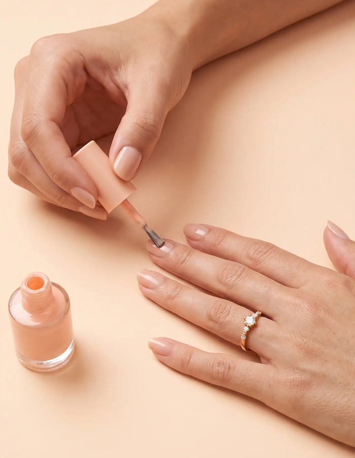 VÉORA Soleia Ring, Lumière d'Été Signature Collection, Hände mit Nagellack