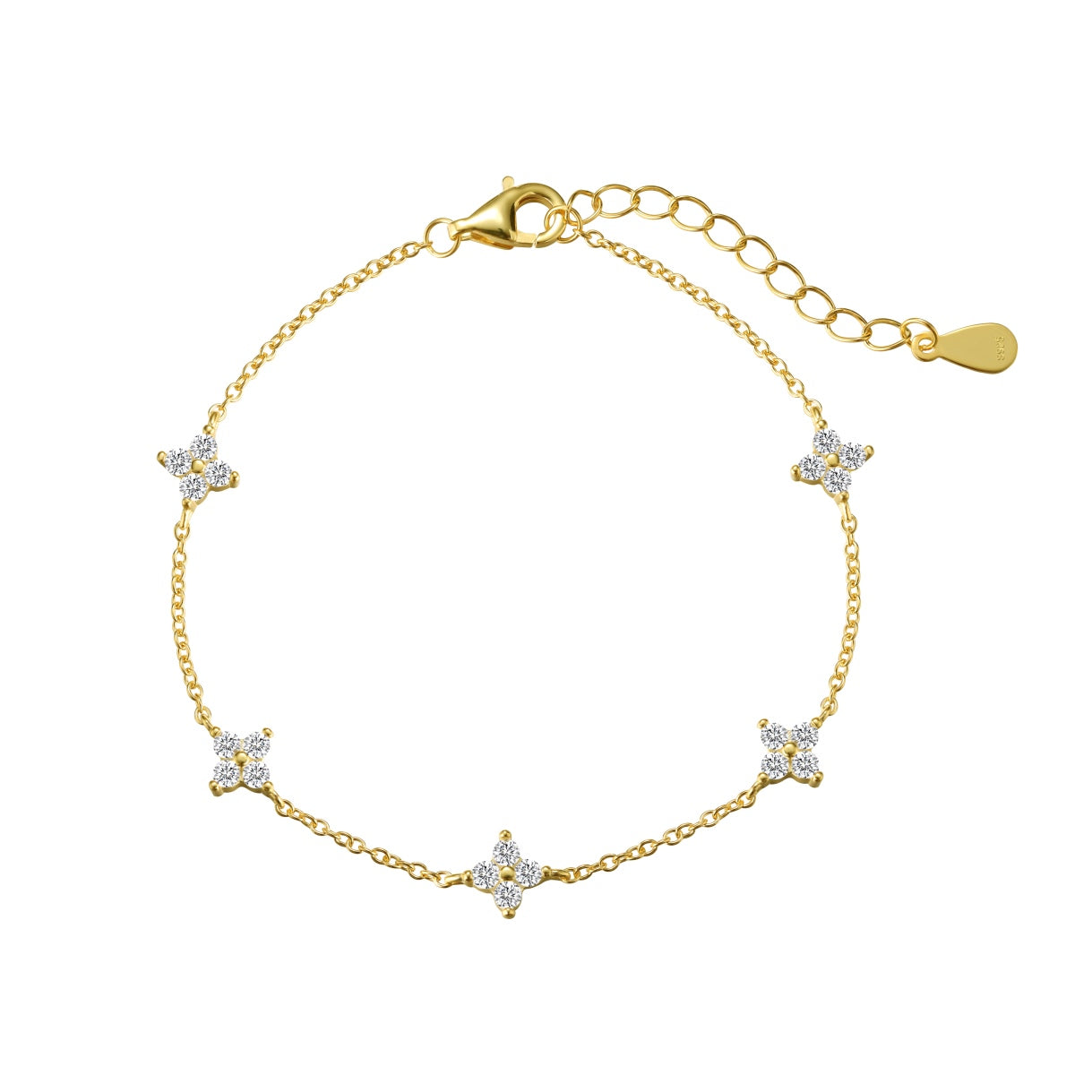 VÉORA-Armband mit geschwungenem Anhänger – seitlich gezeigt. Fleur Mini Armband von VÉORA – luxuriöser Schmuck aus 925 Silber mit 18K Vergoldung – Kollektion Fleur de Lumière Mid Summer 25 – fotografiert auf hellem Untergrund.