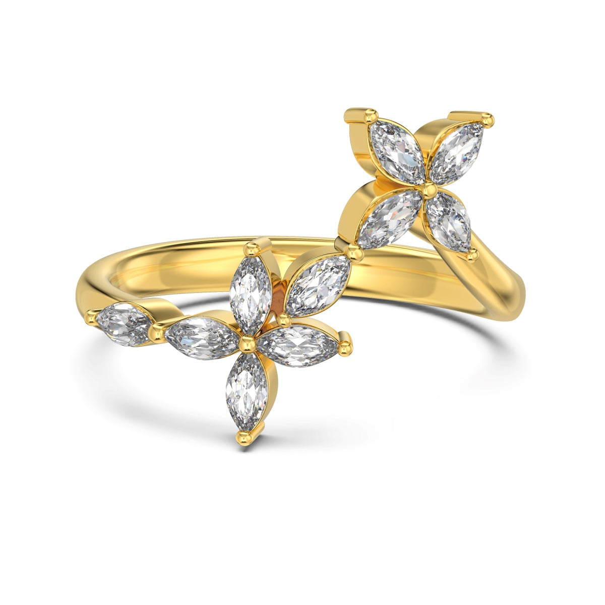 Jumelle Ring von VÉORA – luxuriöser Schmuck aus 925 Silber mit 18K Vergoldung – Kollektion Fleur de Lumière Mid Summer 25 – fotografiert auf hellem Untergrund.